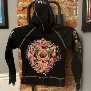 Guess Girl’s Graphic Hooded Full Zip Sweatshirt Butterfly Size 7/8